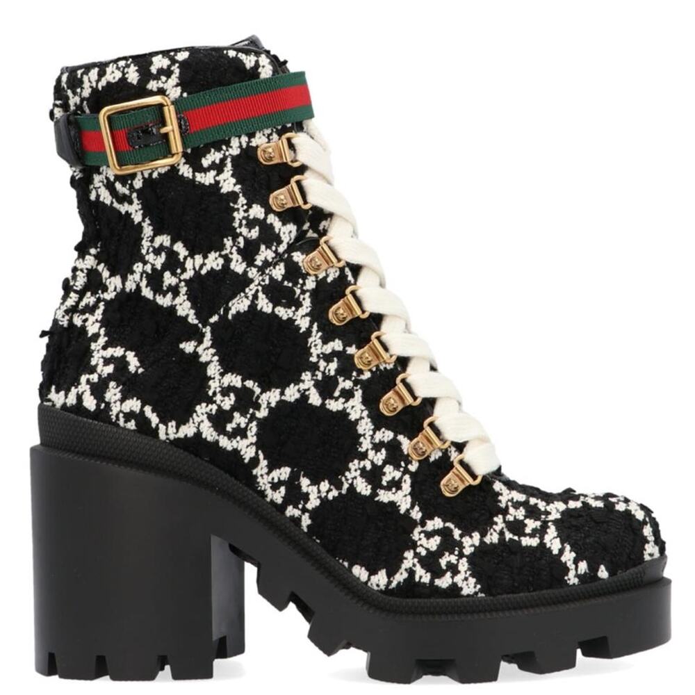 GUCCI Trip GG logo wool heeled ankle boots